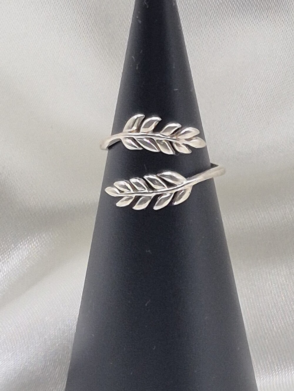 Sterling Silver Grape Olive vine Leaf Wrap Ring Adjustable Bypass 925 Marked